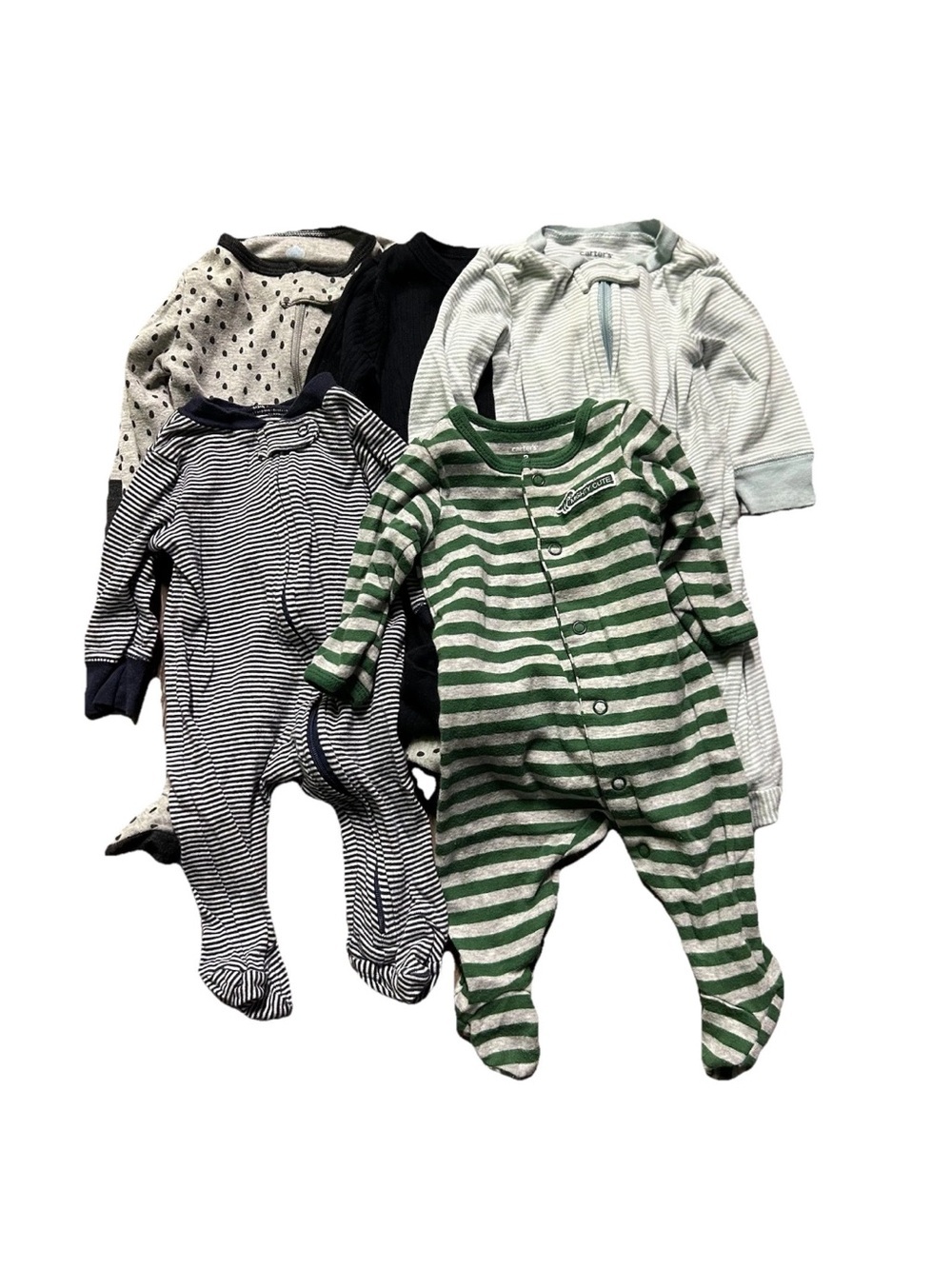 Baby Boy Footie Pajamas Stripes Polka Dots Size 0-3 Months